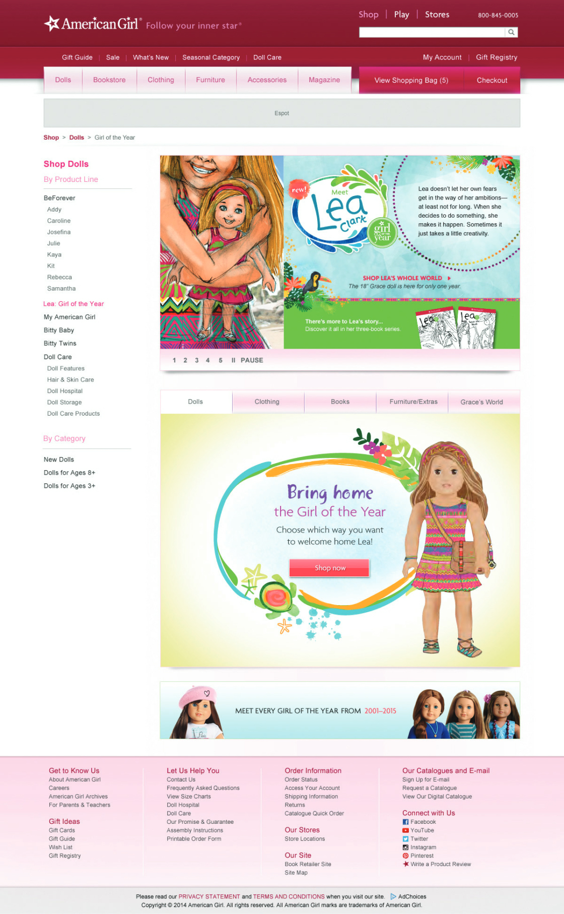 Concept design for American Girl shop page featuring Lea product