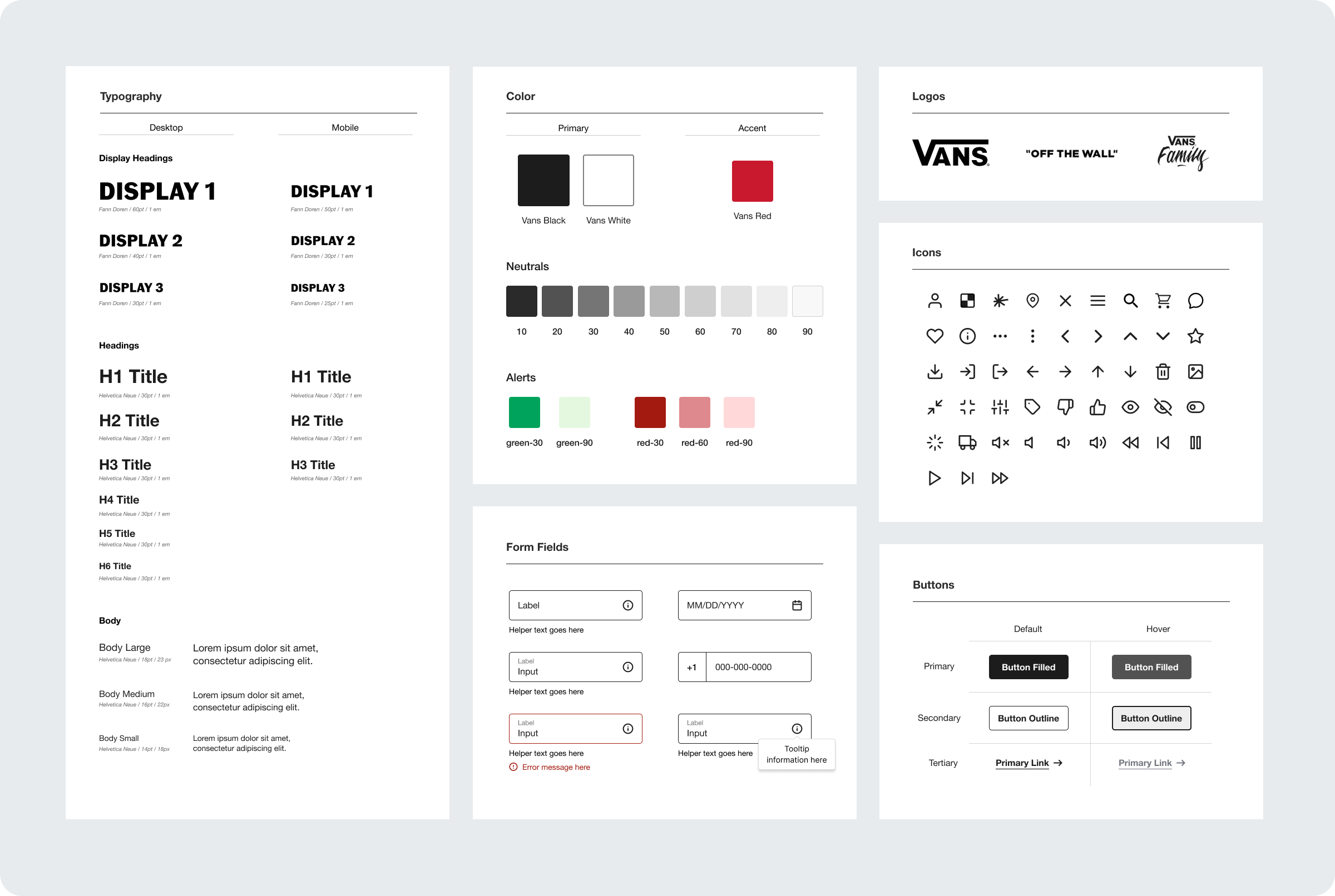 Group of images showing the new Vans design system elements
