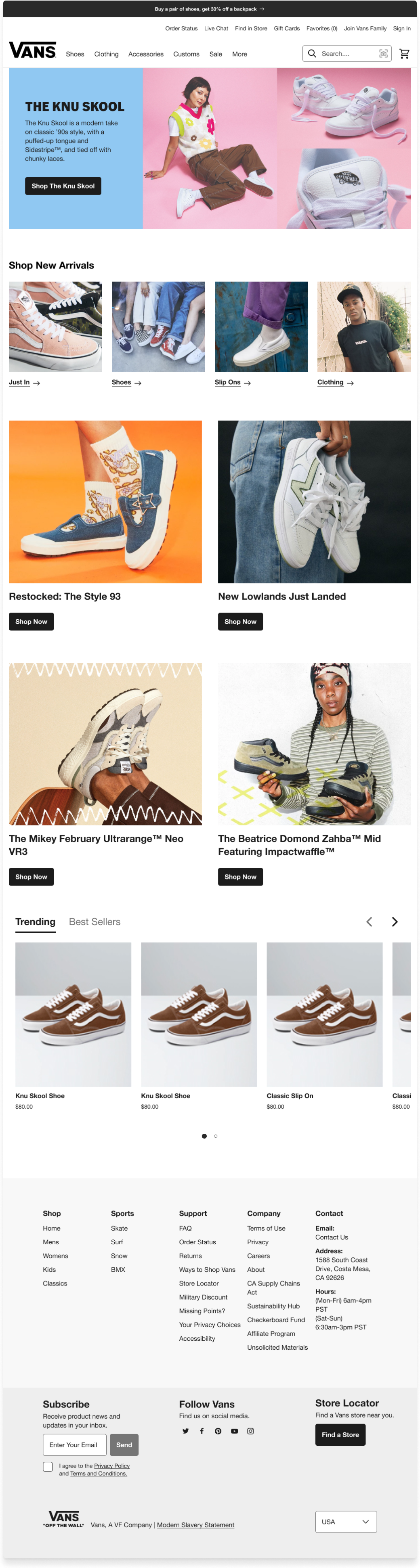 Vans new homepage
