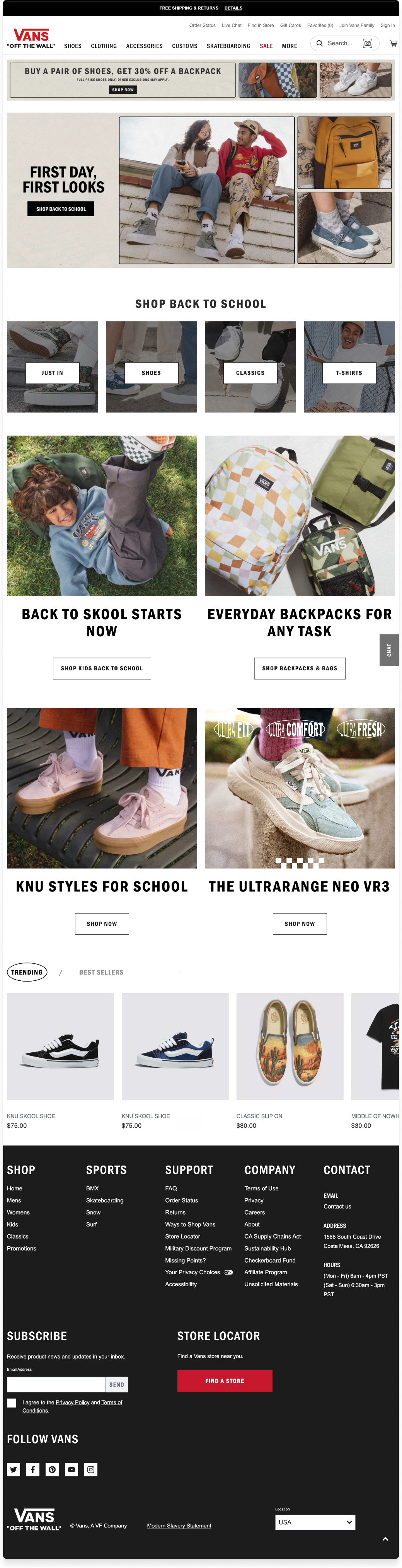 Vans old homepage