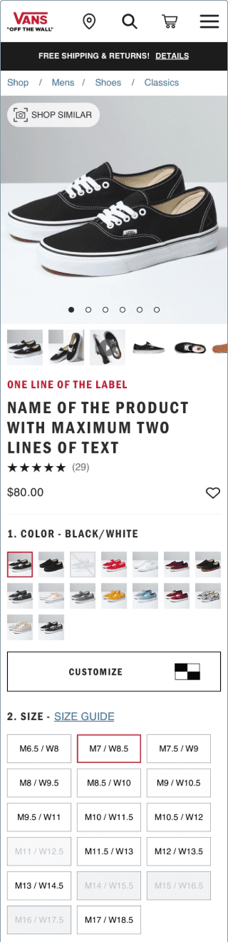 Vans PDP Before, Mobile